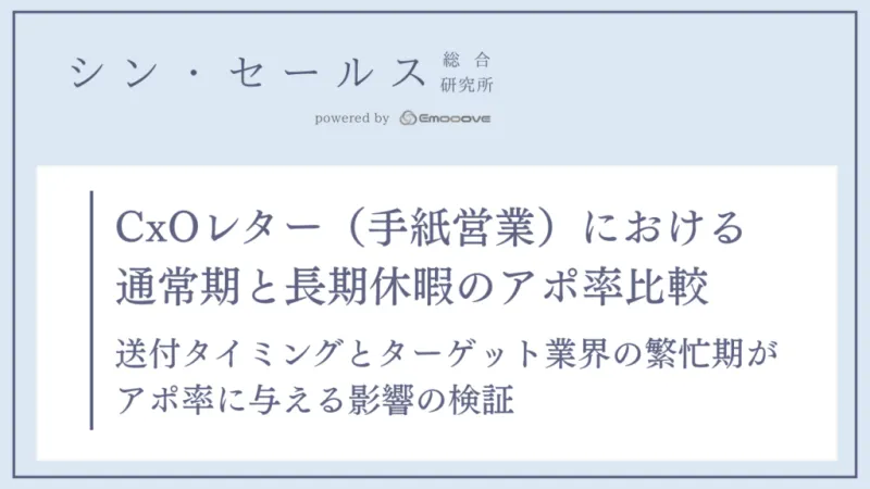 CxOレター（手紙営業）は「いつ」届けるべきか？シン・セールス総合研究所が「通常期と長期休暇」のアポイント獲得率の比較データを公開