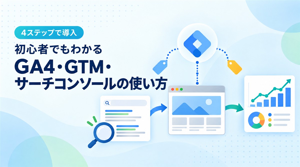 初心者向け：GA4・GTM・サーチコンソールの使い方を解説するアイキャッチ画像