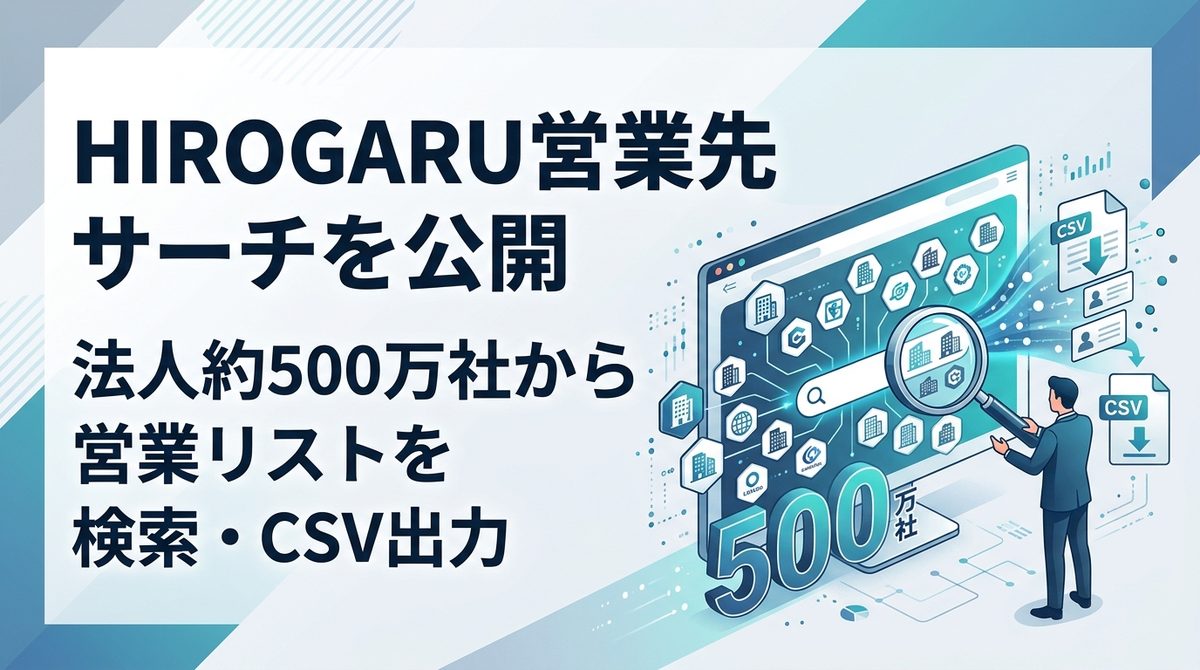 HIROGARU営業先サーチを公開。法人約500万社から営業リストを検索・CSV出力